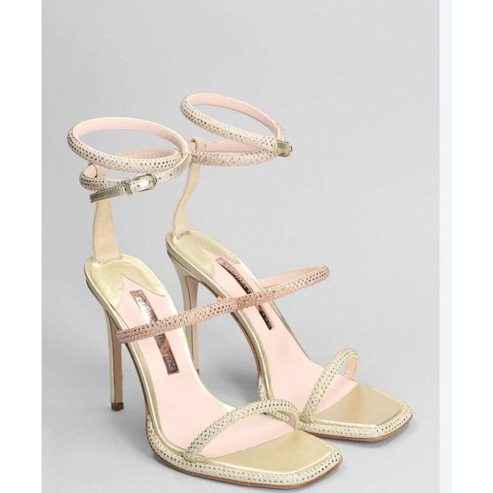 Sophia Webster Callista 110mm Crystal Leather Sandal Pumps Gold Size 8